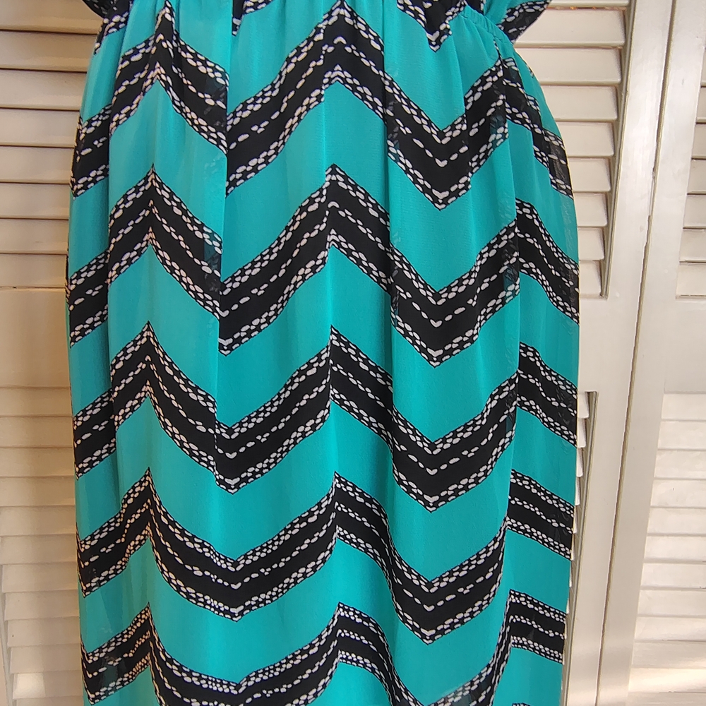 TeenPlo Aqua Teal & Black Chevron Sleeveless Maxi Dress Size S – Like New - Picture 7 of 11